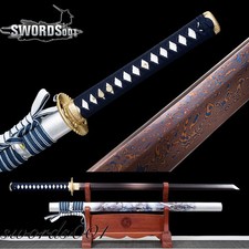 41'' Lion King Painted Saya Damascus Folded Steel Red & Blue Blade Ninja Sword picture