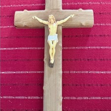 Vintage Wooden Crucifix stamped Jerusalem INRI Plaque 10” picture