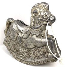 Vintage Leonard Silver Plated Rocking Horse Coin Bank Italy Pony Piggy Floral picture
