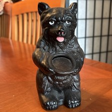 ANTIQUE HUBLEY BEAR HOLDING HONEY POT CAST IRON 7” COIN BANK -FREE SHIPPING picture