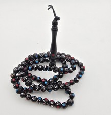 Authentic Vintage Yusr Prayer Beads inlaid with Silver, Turquoise, Red Coral 99 picture