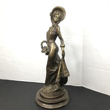 Vintage Victorian Lady Bronze Brass Statue Figure Sculpture Holding Basket picture