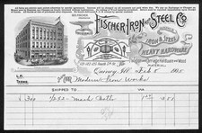 1905 Fischer Iron and Steel Co. Heavy Hardware Quincy, IL Billhead w/ Vignettes picture