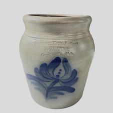 Vtg BBP Beaumont Brothers Pottery Salt Glaze Crock Gray Blue Floral 5