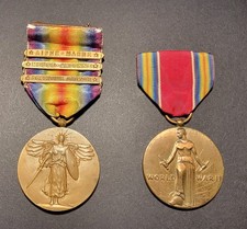 Vintage WW1 With 3 Bars And WW2 Victory Medals Lot Of 2 picture