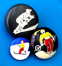 Vintage Hand Painted Skier Buttons from France picture