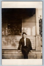 c1910's Victorian Porch Man Smiling House RPPC Photo Unposted Antique Postcard picture