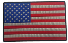 USA REFLECTIVE FLAG BLACK BORDER RED BLUE IRON ON 10X6 INCHES picture