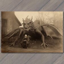 POSTCARD Mysterious Fire Breathing Dragon Man Eerie Woods Creepy Unusual picture