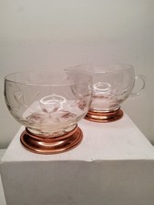 Vintage Etched Crystal Creamer And Sugar Set With Copper Base. (158) picture