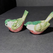Pottery Barn Ceramic Birds Salt & Pepper Shaker Set Green, Peach, White picture