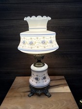Vtg Quoizel 1973 Abigail Adams Collection Blue Floral 3 Way Hurricane Lamp 21