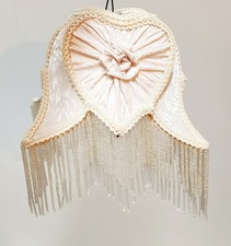 Vintage Dale Tiffany Victorian Heart Boudoir Beaded Light Lamp Shade Pink/ Ivory picture
