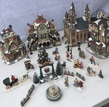 Large Christmas Village Lot Holiday Time & Christmas Valley Porcelain Buildings  picture