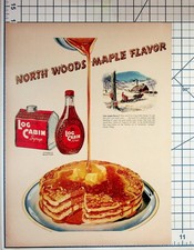 Vintage Log Cabin Syrup Ad Print 1940s North Woods Maple Flavor Pancakes General picture