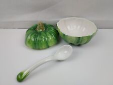 Ceramic Green Squash Sauce/Gravy Server W/ Spoon Ladle Made In Italy EUC picture