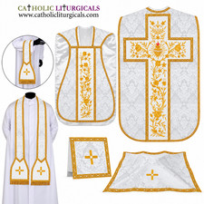 NEW White Roman Fiddleback Vestment- Sacred Heart of Jesus - Vintage Embroidery picture