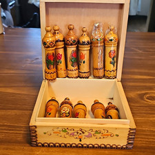 Vintage Bulgarian  Handcrafted Wooden Perfume Holders With Box picture