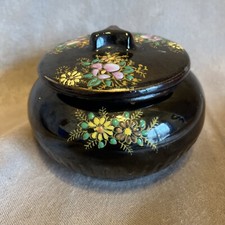 VTG Beautiful Hand Painted Powder Jar Brown Ceramic Brown Floral Japan Pottery picture