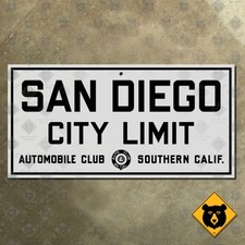 San Diego California ACSC city limit boundary highway road sign 1929 16x8 picture