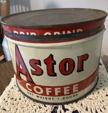 VINTAGE ASTOR #1 KEYWIND COFFEE TIN COOL GRAPHICS picture