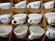 lot of 12 Homer Laughlin BLUE FLORAL Coffee Cups Mugs Best China Restaurant Ware picture