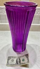 Large 12” Tall Crystal Glass Vase Purple Etched Design Pre-owned picture