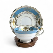 Vtg Chugai China Teacup Saucer Blue Gold Floral Occupied Japan Grandmillennial picture
