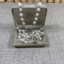 VTG MALCO STERLING SILVER WHITE GLASS BEADS W/ROSES picture