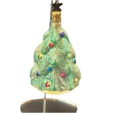 VTG Inge Glas Christmas Tree Decorated W/ Ornament Glitter 4” Hand blown Germany picture