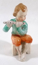 Vintage 1940s Japan Porcelain Figurine of Boy Playing Flute, 4.5