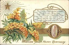 Birthday NASH Poem Flowers Gilt Embossed c1900-20s Vintage Postcard picture
