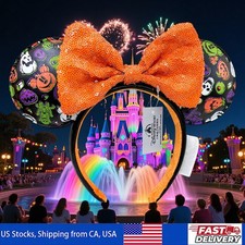 Disney's Minnie Mouse Ears Mickey Jack-o'-lantern Headband with Orange Bow picture