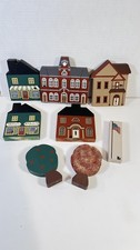 Vintage Cat's Meow Village 1984-1990's Series II Set House Lot 8 pc Trees Flag picture
