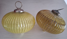 LOT OF 5 Vintage Kugel Style Blown Glass Ornaments, ALL GOLD COLOR  SEE ALL PICS picture