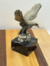Vintage Italian Silver Plated Pewter Eagle Statue Marble Base Sculpture Italy 7