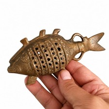 Antique Moroccan Fish Shape Incense Burner Bronze Copper Art Old 300g Decor 16cm picture