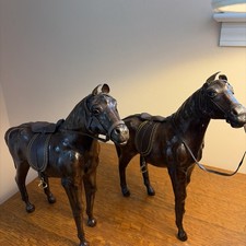 Antique Pair Of HandCrafted Leather Horse Figures  Excellent picture