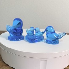 Bluebirds of Happiness Lot of 3 Blue Art Glass Bird Figurines - Signed Ron Ray  picture
