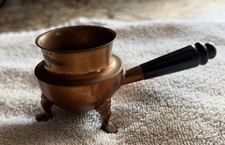 VINTAGE ASR BRASS RHODIUM FINISH KETTLE FOOTED ASHTRAY WITH HANDLE picture