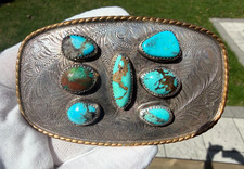 Southwestern COMSTOCK HERITAGE Turquoise Sterling Silver Belt Buckle 73.2 grams picture