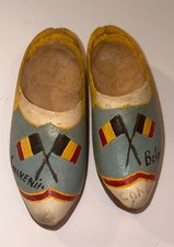 Vintage Belgium Wood Clog Shoes Pair Mini Handmade Holland Dutch Painted Art picture