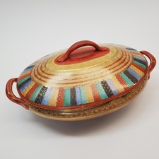 VTG Japanese Kutani Covered Serving Bowl 10in Lidded Gold 1000 Faces Shōwa Era picture