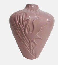 Vintage 1980s Art Deco Pink Crane Egret Royal Haeger? Pottery Ceramic Vase 12