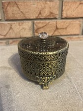 Vintage Gold Tone Filigree Brass Trinket Jewelry Box picture