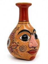 Angel Santos Juarez Signed Tonala Mexico Folk Art Face Vase Pottery 7