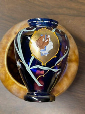 Antique Art Nouveau Cobalt Blue Glass Enameled Vase picture