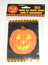 Vintage Unique Halloween Pumpkin Decor Party Trick or Treat Bags Candy 50 ct. picture