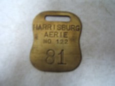 Vintage Fraternal Order of Eagles Harrisburg PA Aerie 122 Fob Brass picture