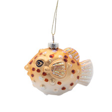 Puffer Fish Blown Glass Christmas Tropical Beach Coastal Ornament Nautical picture